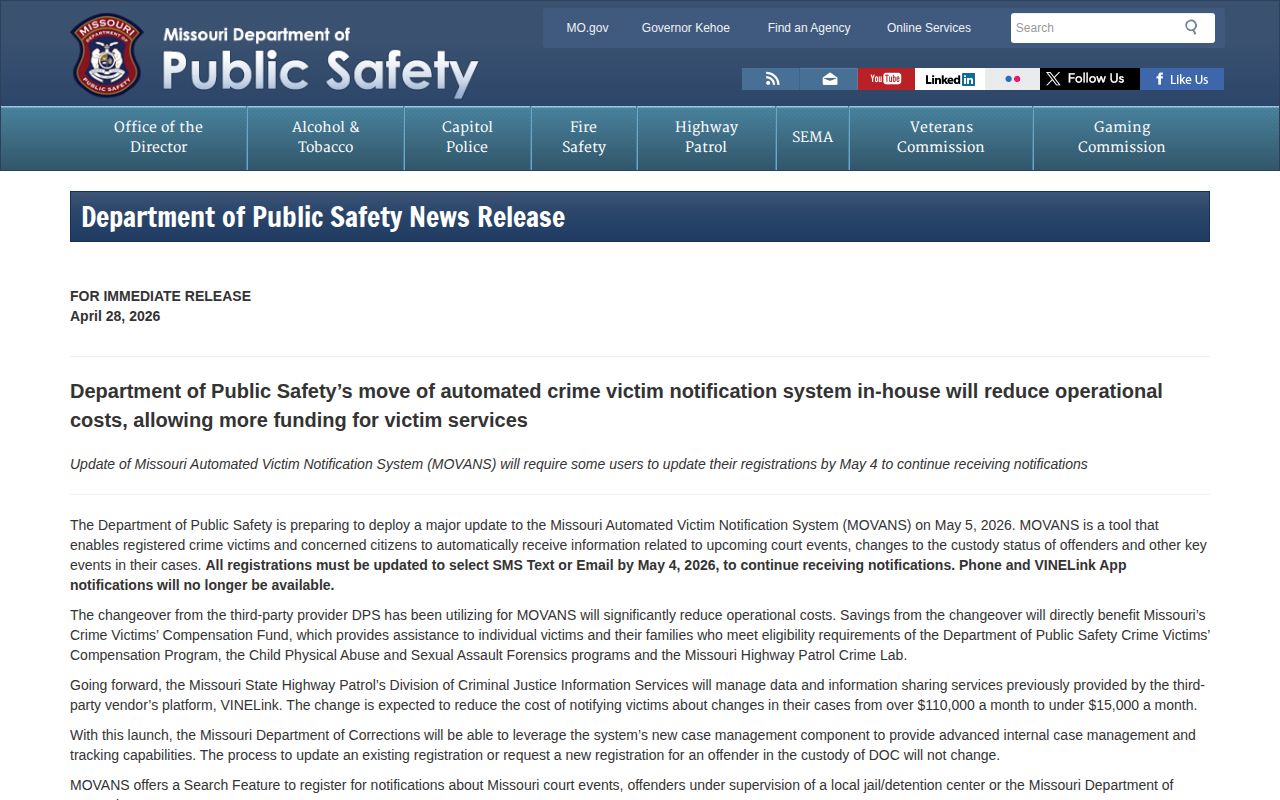 Mercer County MOVANS release notification change in May 2026