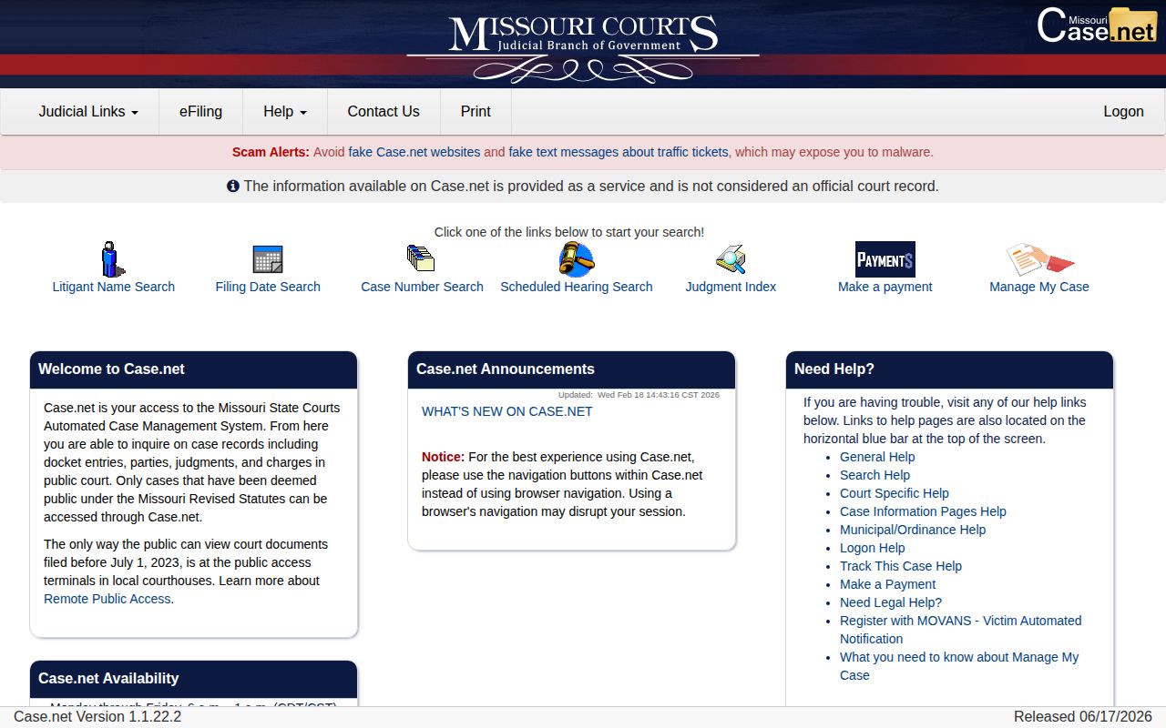 Mercer County release record search in Missouri Case.net