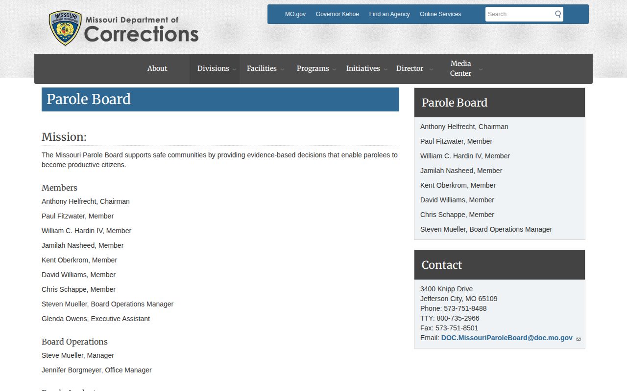 Missouri Parole Board source for Mercer County post-release supervision records